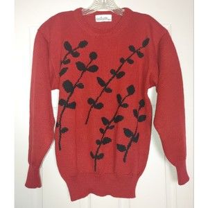 Vintage 90's Sweater Size Large Red Long Sleeve With Shoulder Pads Dominelle